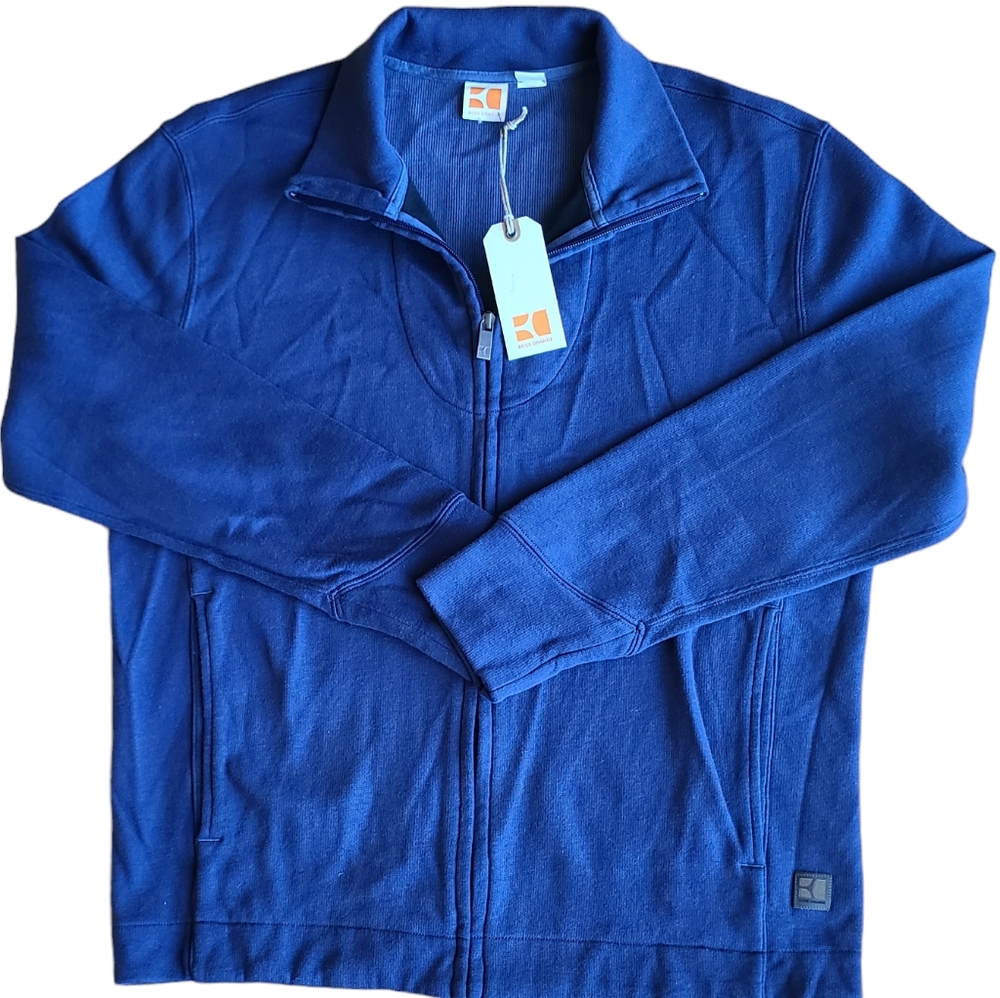 Boss Orange Long Sleeve Zip-up Blue Sweater Size L